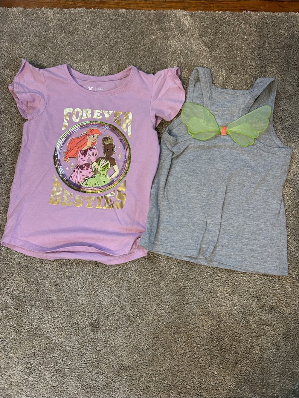 Disney Princess Lavender Short Sleeve Tee with Gray Minnie Tank w/3D wings